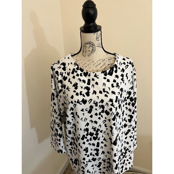 NEW Melloday Knit Blouse White Black Blouse Long Sleeve Shirt Top Stretchy 2X - Picture 3 of 10